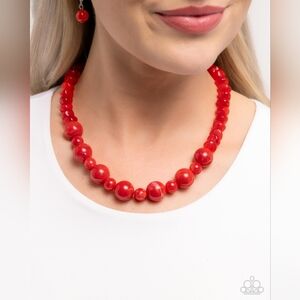 Paparazzi Red Beaded Necklace Bold Statement Jewelry
